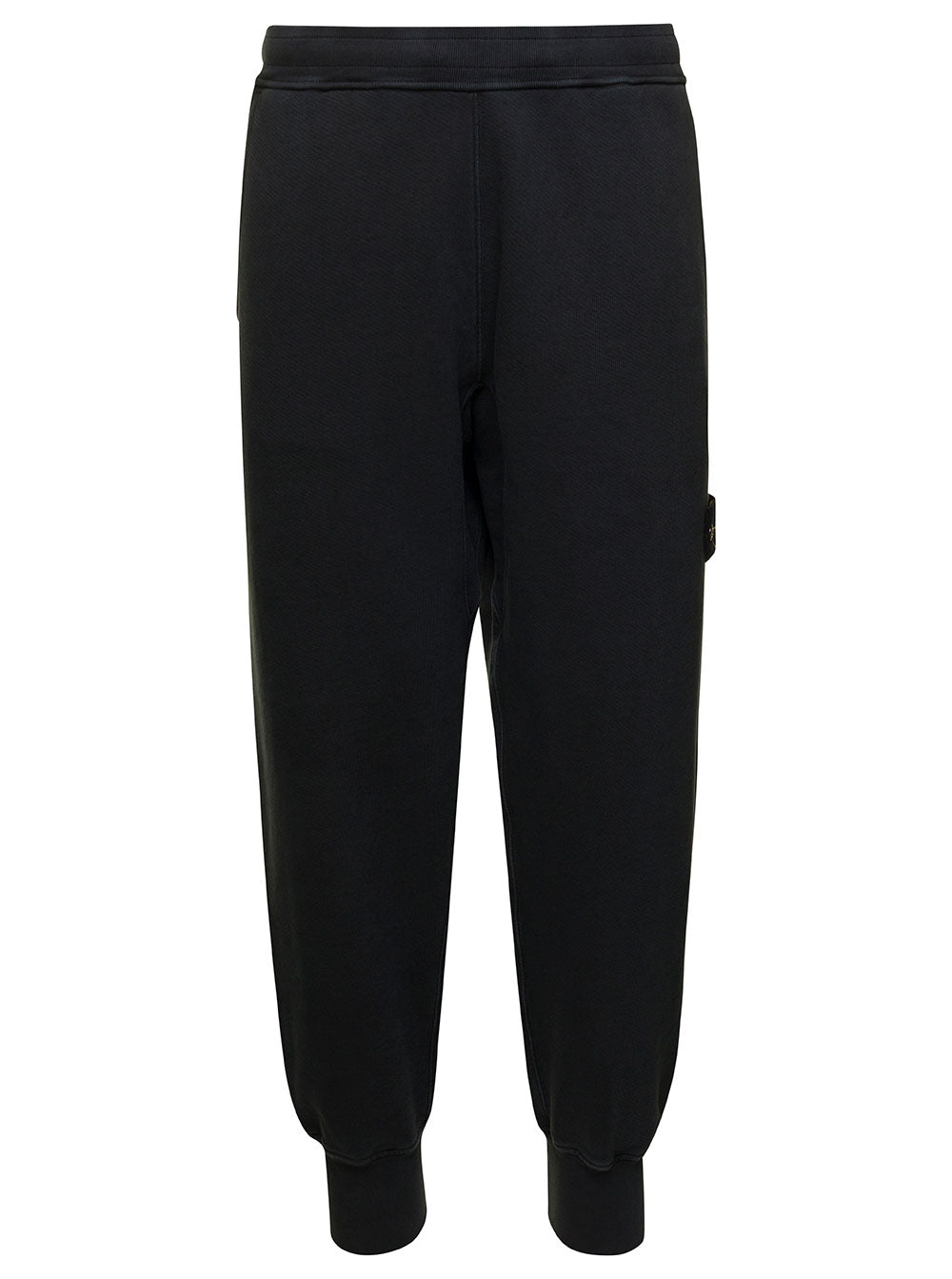 Black Jogger Pants With Logo Patch Cotton Man Trousers