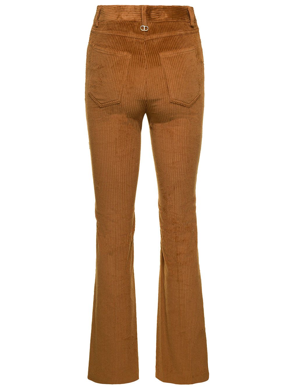 Beige Flare High-Waisted Pants Corduroy Woman Cotton Elastan Trousers