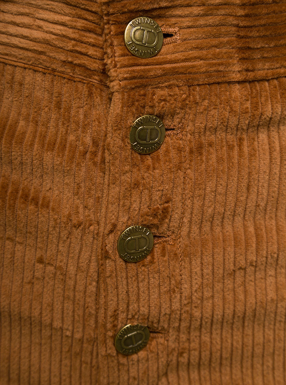 Beige Flare High-Waisted Pants Corduroy Woman Cotton Elastan Trousers