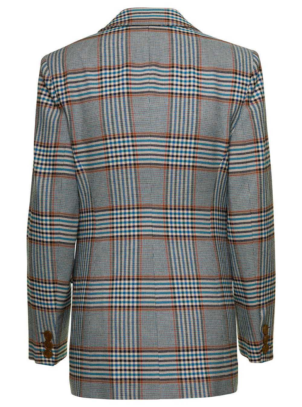 Grey Single-Breasted Jacket With All-Over Check Motif Viscose Blend Woman Virgin Wool Elastan Blazers