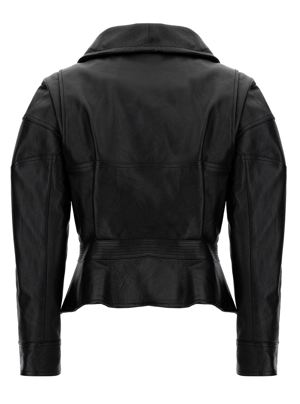 Black Biker Jacket With Zip And Cut-Out Smooth Leather Woman Calf