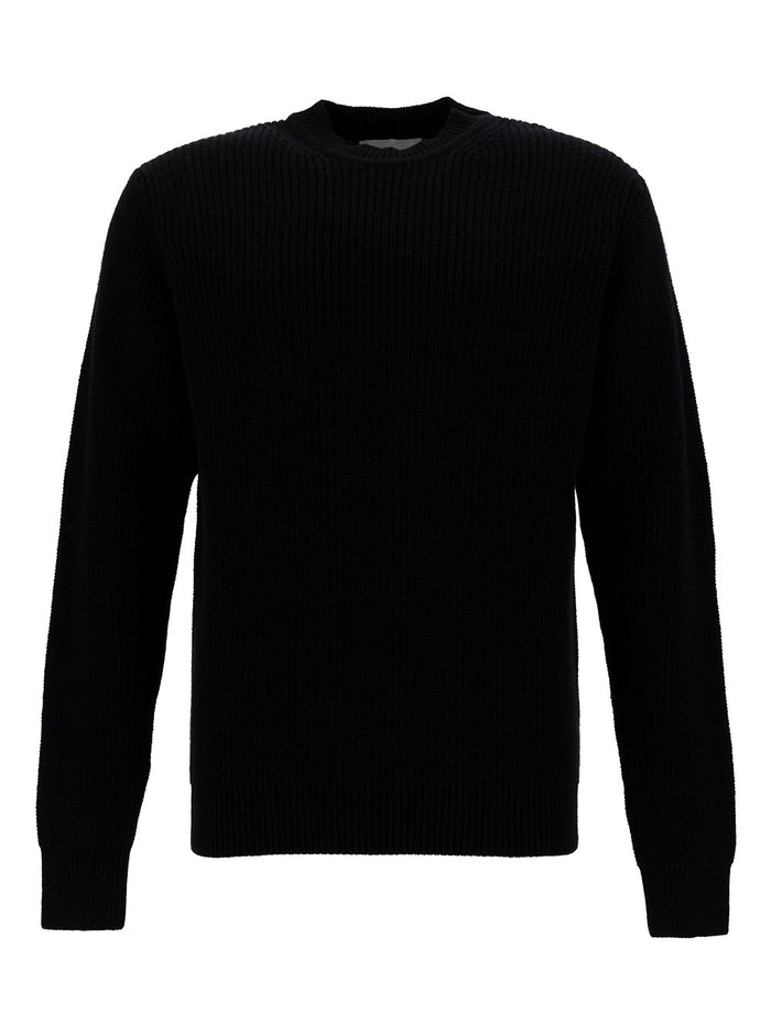 Black Ribbed Crewneck Sweater Wool And Cashmere Man Jersey