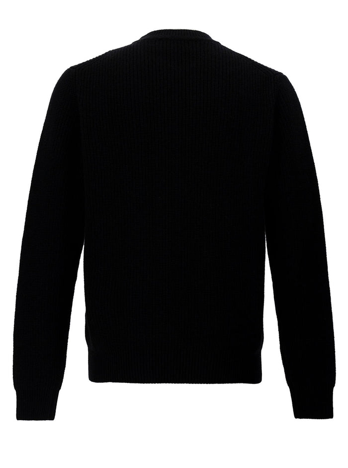 Black Ribbed Crewneck Sweater Wool And Cashmere Man Jersey