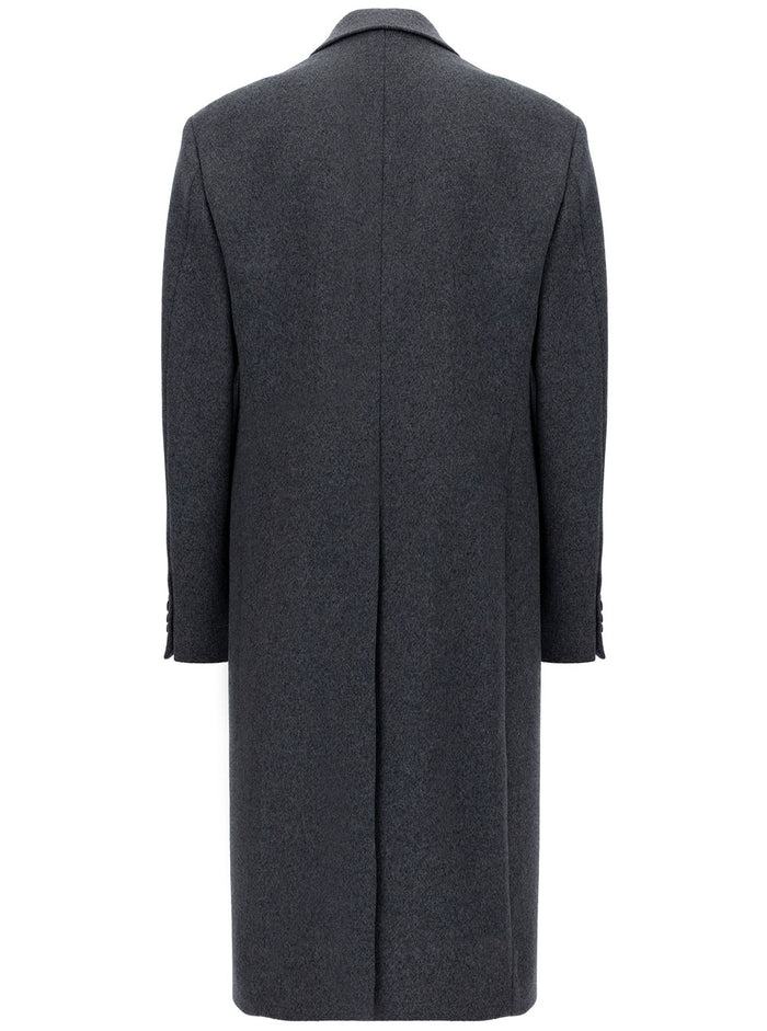 Long Grey Double-Breasted Coat With Peak Revers Lyocell Man Yocell