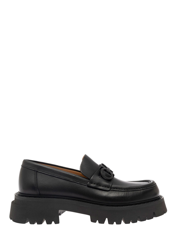 Black Loafer With Gancino Logo Leather Man Calf Loafers