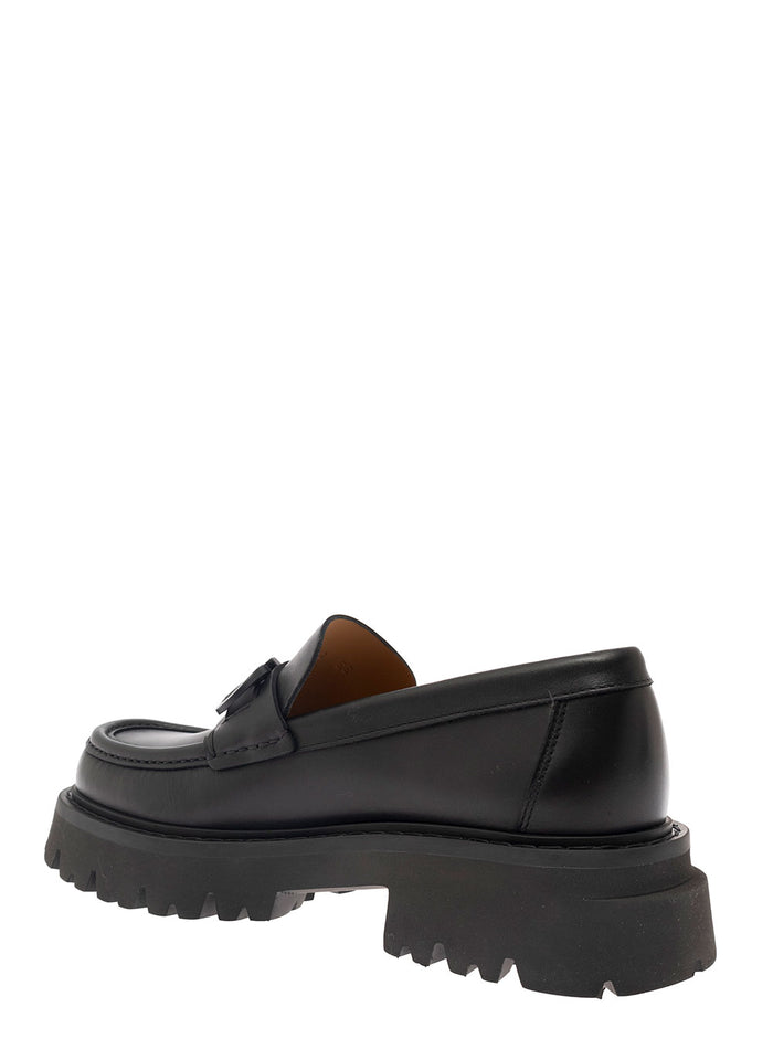 Black Loafer With Gancino Logo Leather Man Calf Loafers