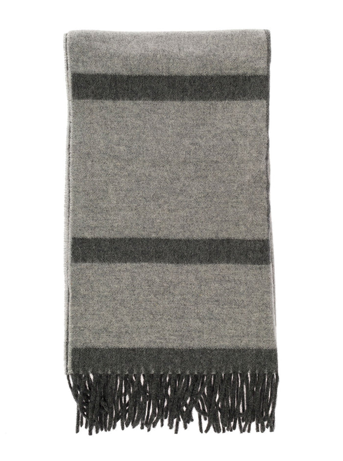Grey Scarf With Fringed Hem And Monogram Jacquard Wool Woman Rws Scarfs Foulards