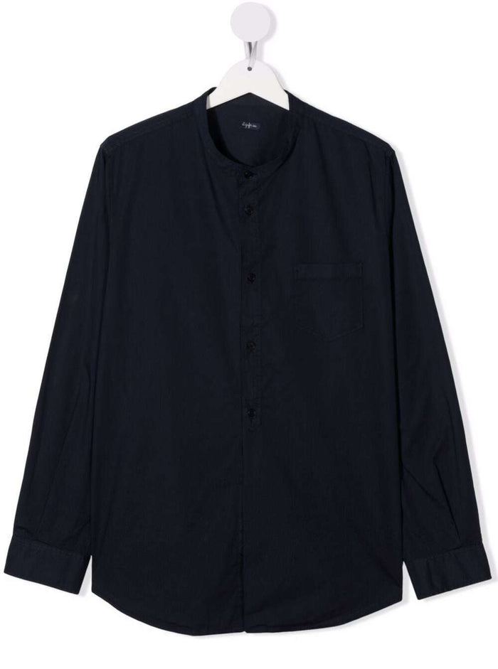 Blue Shirt With Mandarin Collar Cotton Boy Blu Elastane And Blouses