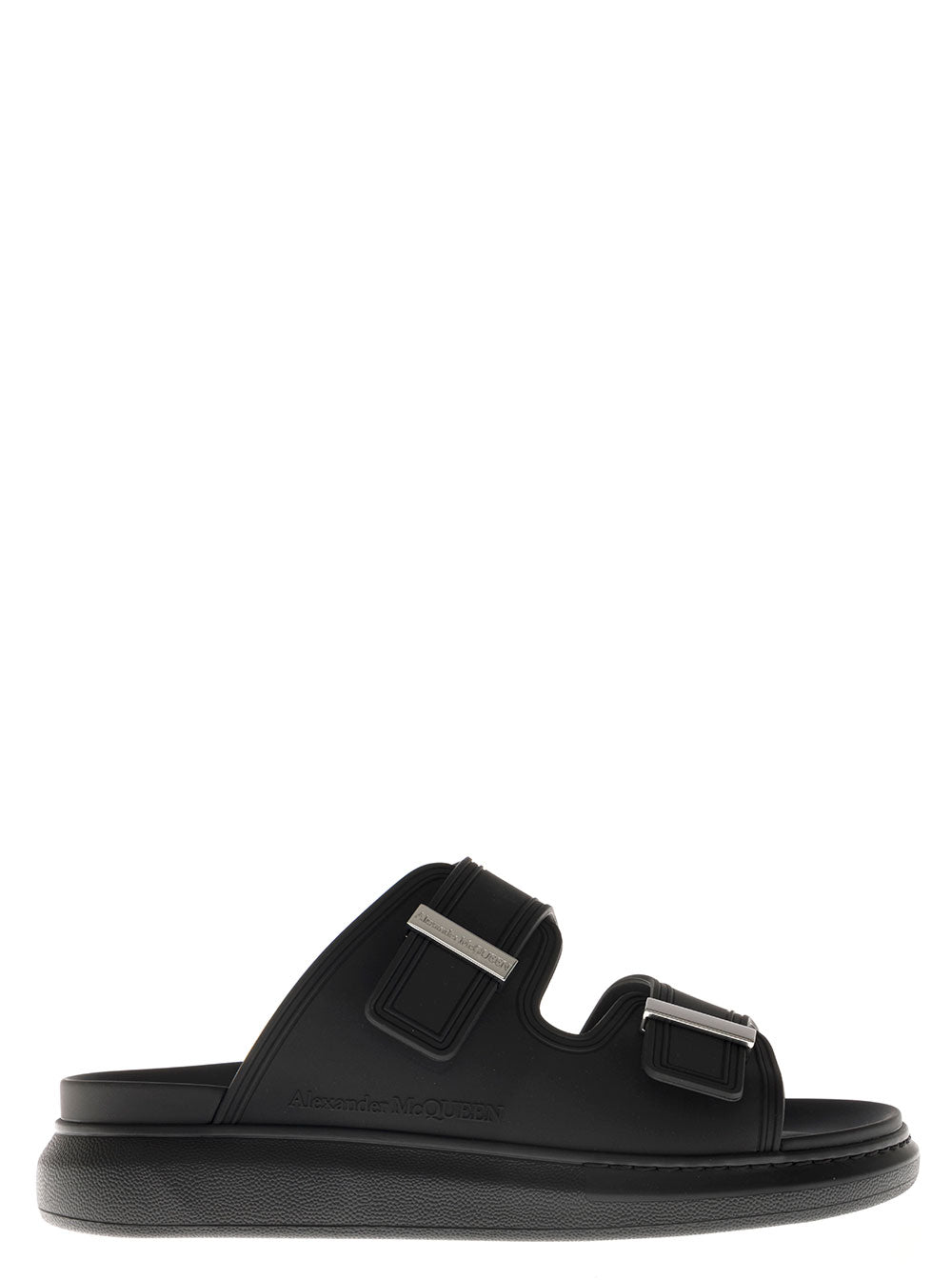 Black Rubber Sandals With Buckles Flat Shoes