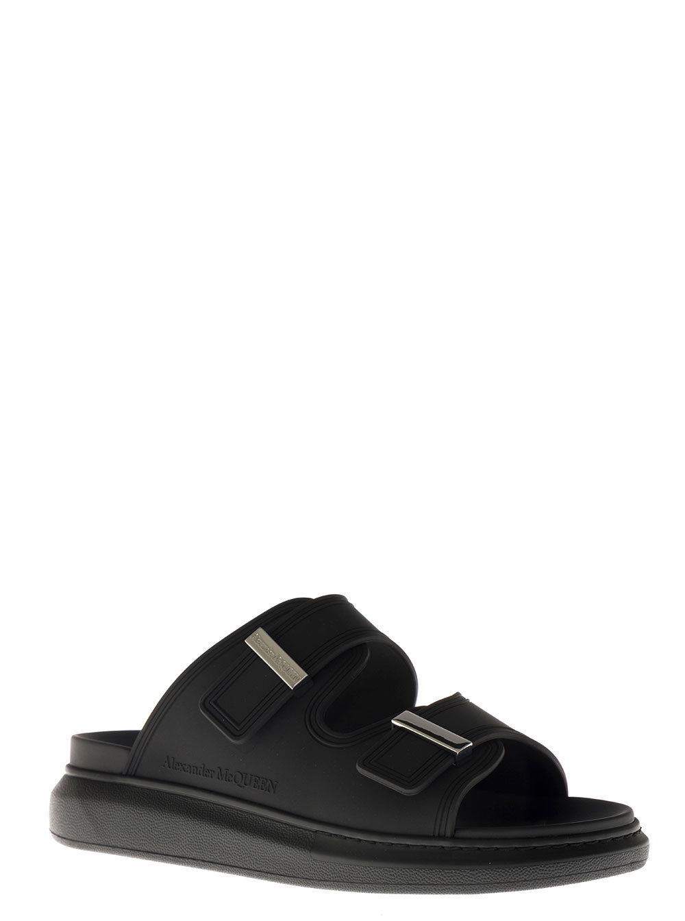 Black Rubber Sandals With Buckles Flat Shoes