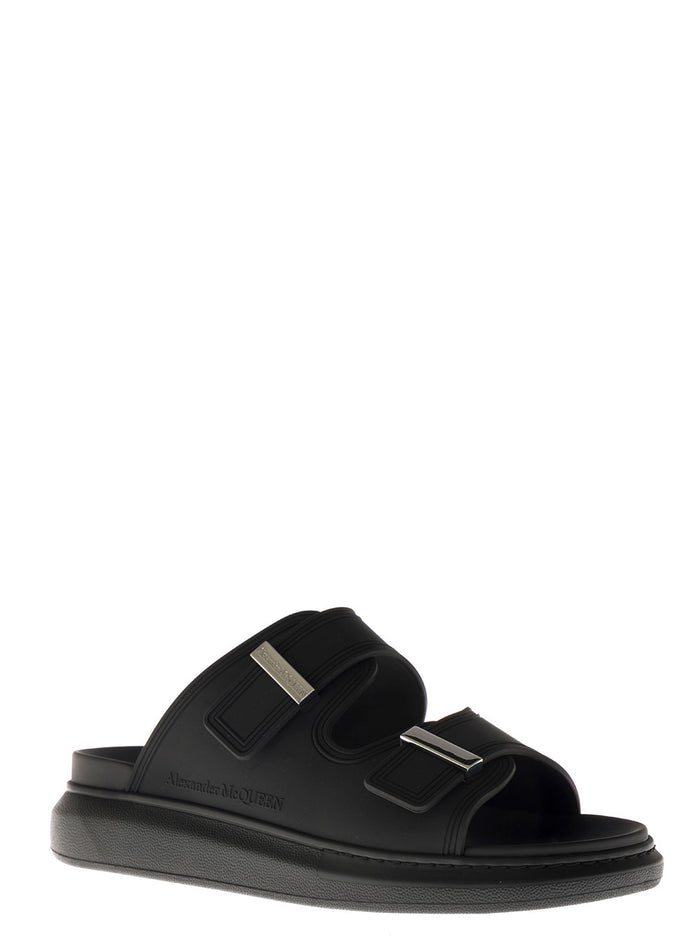 Black Rubber Sandals With Buckles Flat Shoes