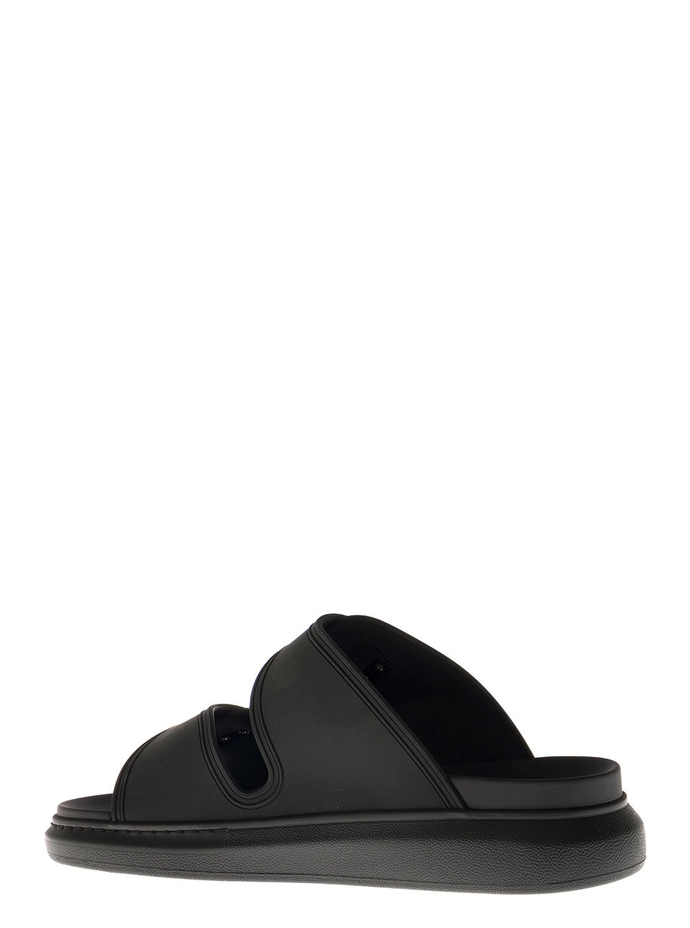 Black Rubber Sandals With Buckles Flat Shoes