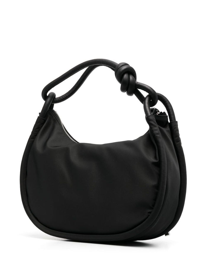 Black Knotted Top-Handle Bag With Logo Polyester Woman Recycled Nylon Shoulder