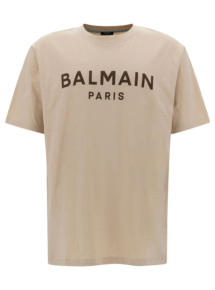Beige Crewneck T-Shirt With Logo Lettering Print N Cotton Man Organic Tshirts And Polo Shirts