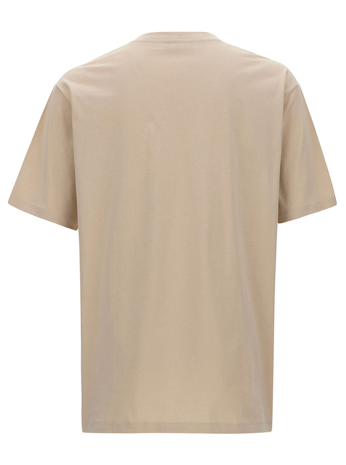 Beige Crewneck T-Shirt With Logo Lettering Print N Cotton Man Organic Tshirts And Polo Shirts