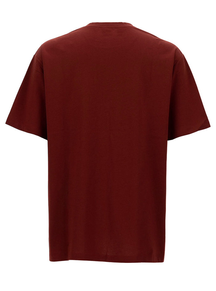 Red Crewneck T-Shirt With Contrasting Logo Lettering Print Cotton Man Tshirts And Polo Shirts