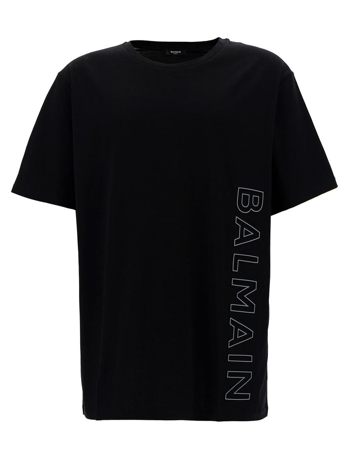Black Loose T-Shirt With Contrasting Logo Print Cotton Man Tshirts And Polo Shirts
