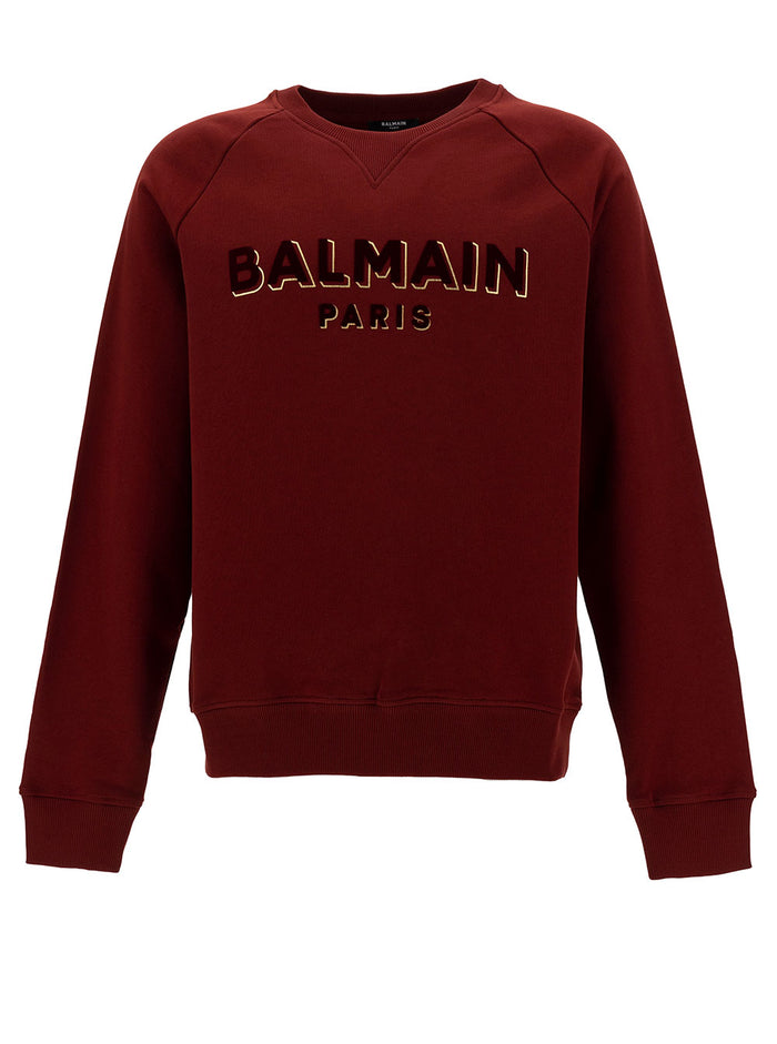 Red Crewneck Sweatshirt With Front Logo Lettering Print Cotton Man Sweatshirts