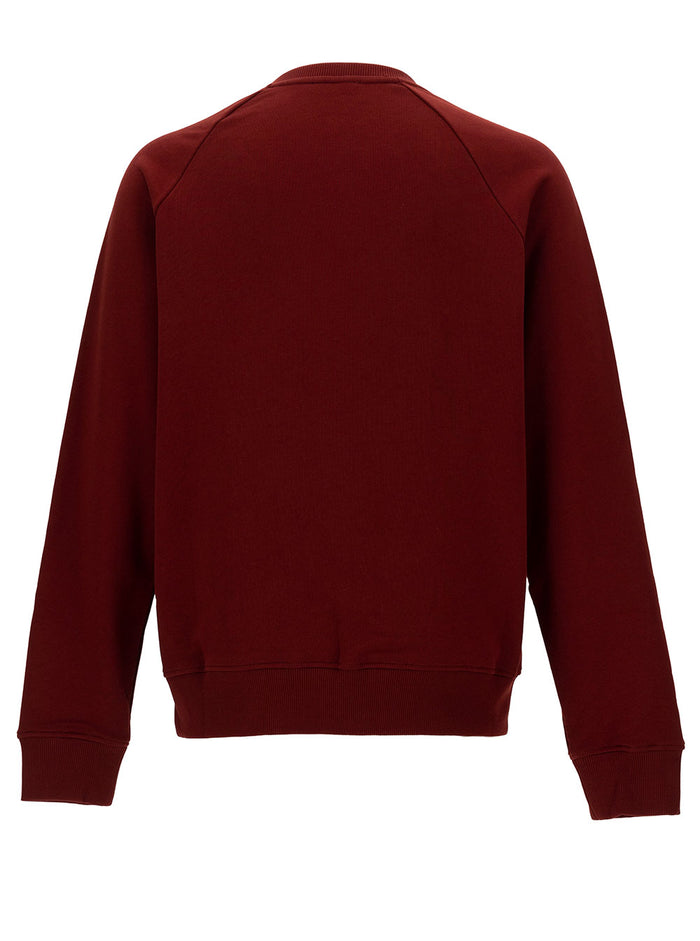 Red Crewneck Sweatshirt With Front Logo Lettering Print Cotton Man Sweatshirts