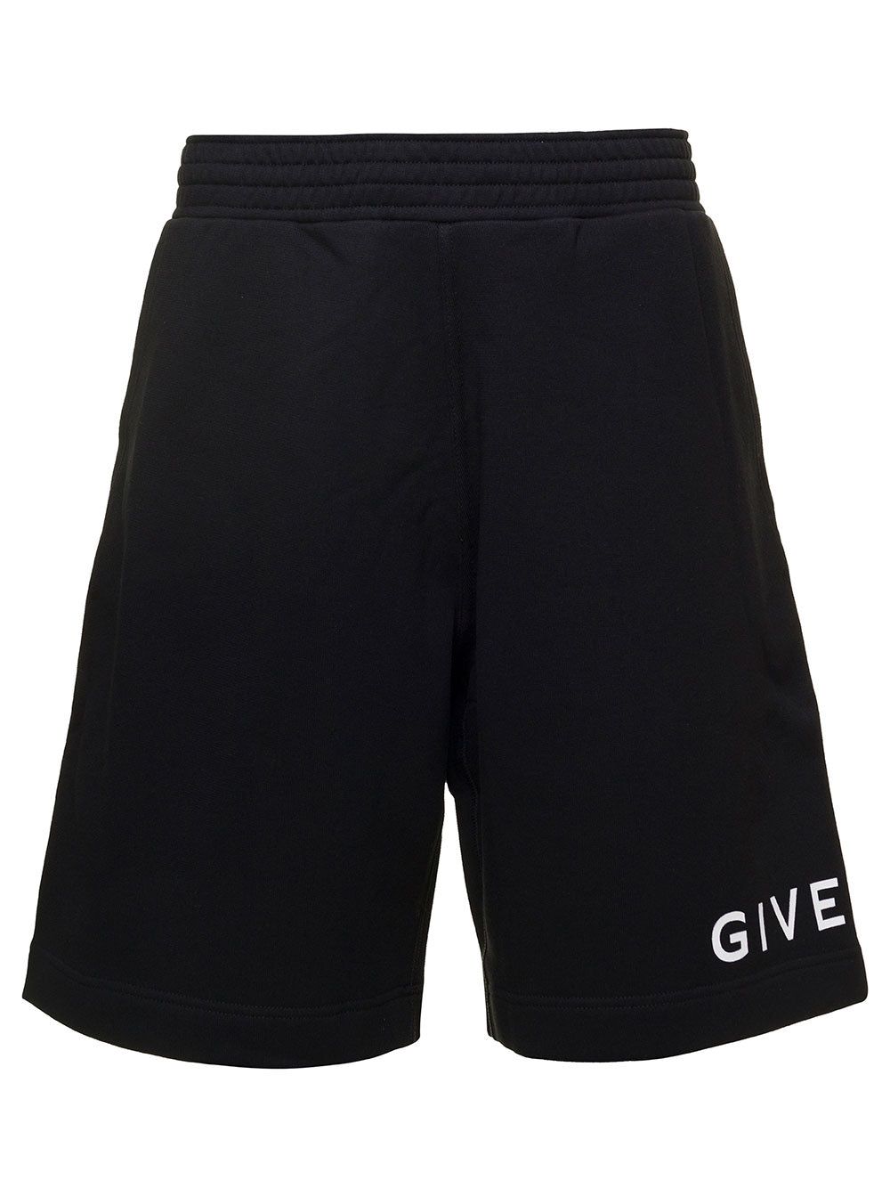Black Boxy Shorts With Logo On The Leg Cotton Man And Bermuda