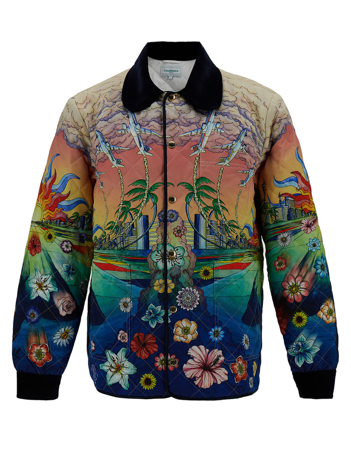 Multicolor Quilted Jacket With Graphic Print Tech Fabric Man Polyester