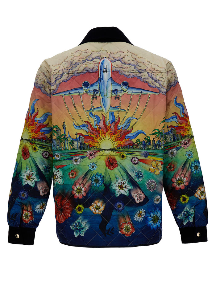 Multicolor Quilted Jacket With Graphic Print Tech Fabric Man Polyester