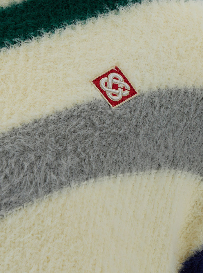 White Stripe Cardigan With Logo Patch Nylon Man Jersey