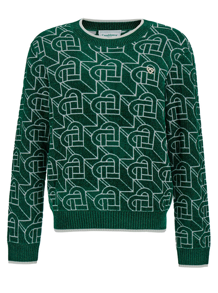 Green Crewneck Sweater With Heart Monogram Viscose Blend Man Nylon Polyester Jersey