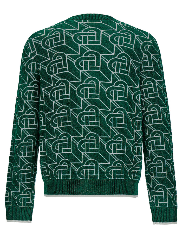 Green Crewneck Sweater With Heart Monogram Viscose Blend Man Nylon Polyester Jersey