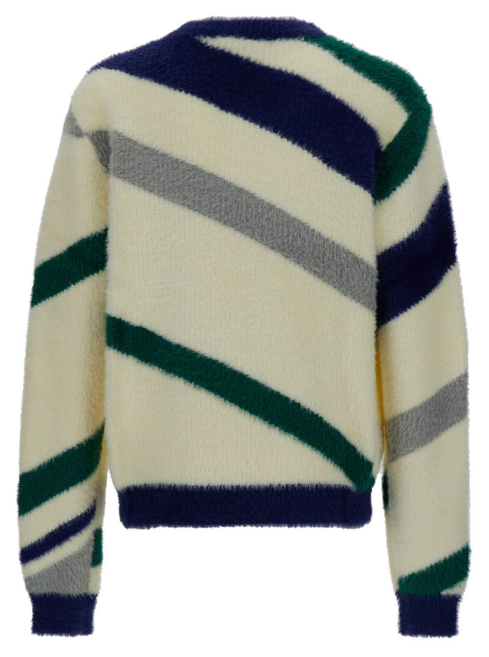 White Striped Sweater With Logo Patch Nylon Man Jersey