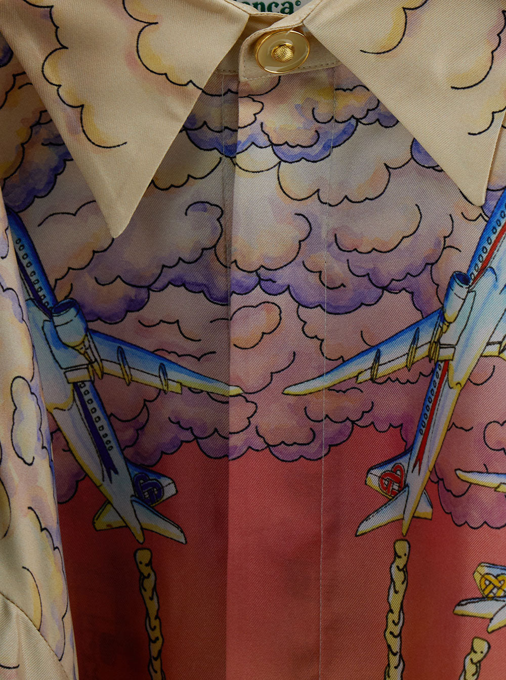 Multicolor Long Sleeve Shirt With All-Over Graphic Print Silk Man And Blouses