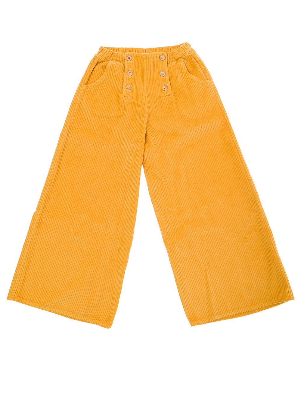 Yellow Pants With Front Buttons Corduroy Girl Cotton Trousers