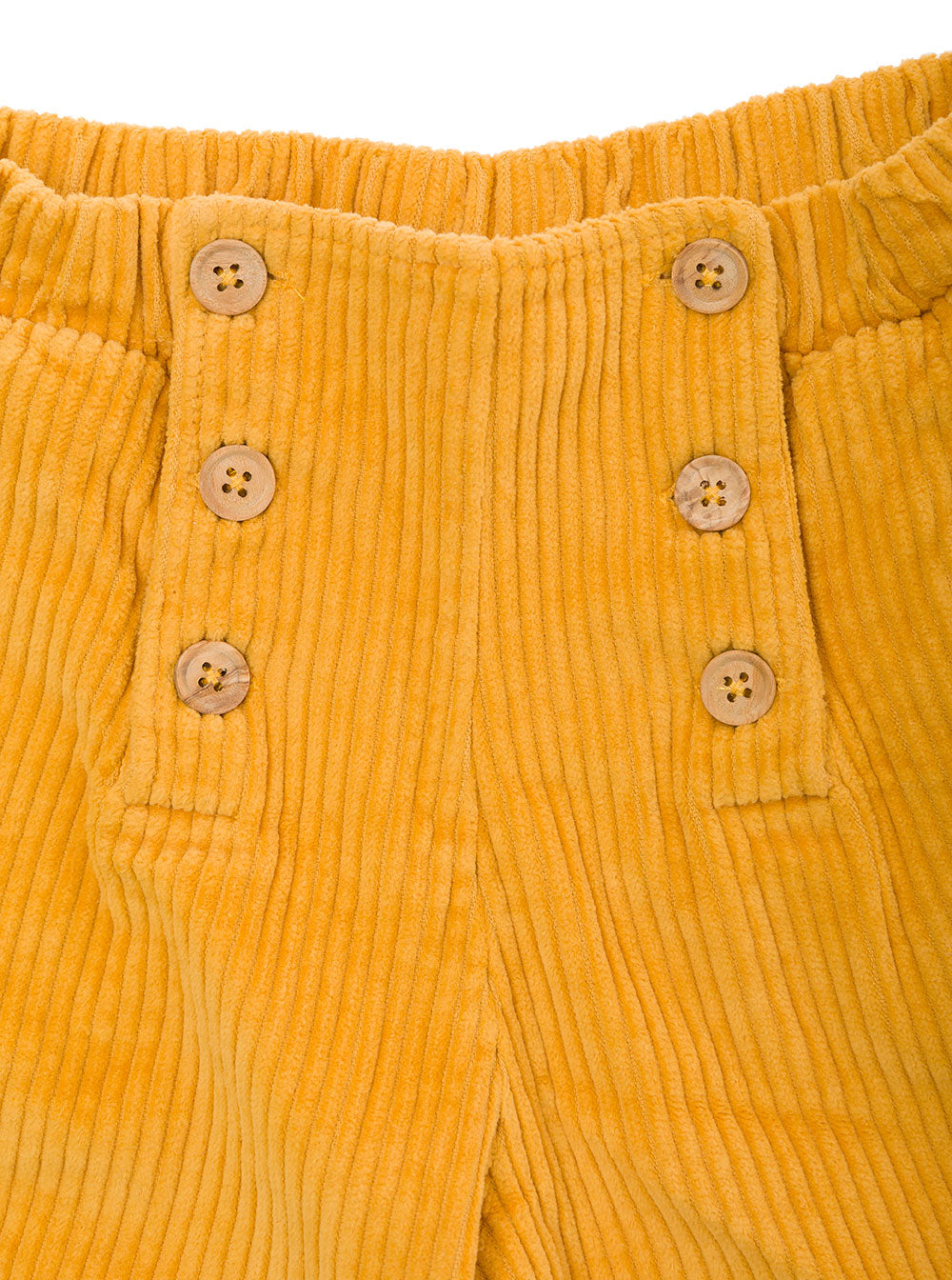 Yellow Pants With Front Buttons Corduroy Girl Cotton Trousers