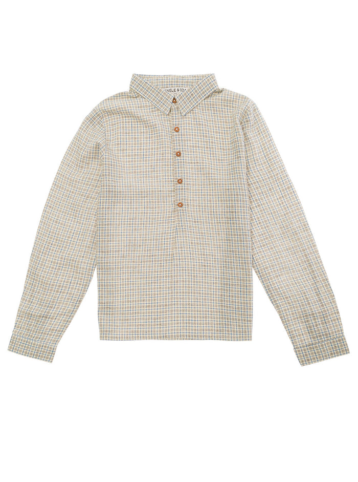 Grey Long Sleeve Shirt With Check Motif Viscose Blend Girl Nylon And Blouses