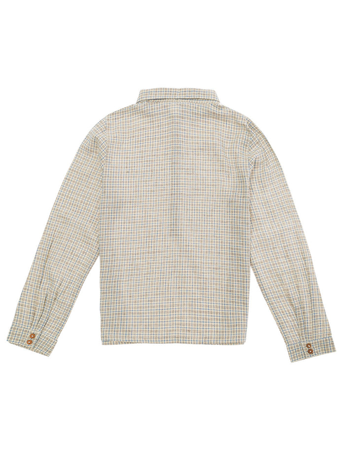Grey Long Sleeve Shirt With Check Motif Viscose Blend Girl Nylon And Blouses