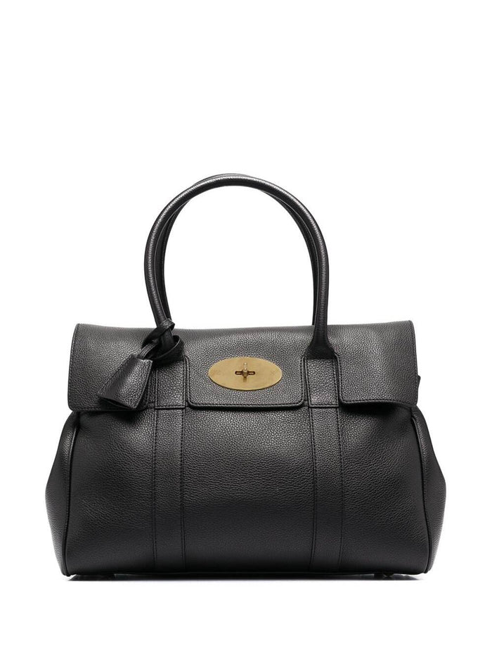 Bayswater Black Handbag With Twist-Lock Fastening Grainy Leather Woman Bovine Shoulder Bags