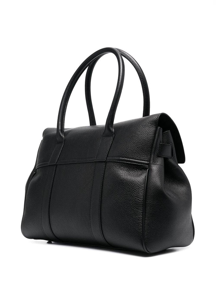 Bayswater Black Handbag With Twist-Lock Fastening Grainy Leather Woman Bovine Shoulder Bags