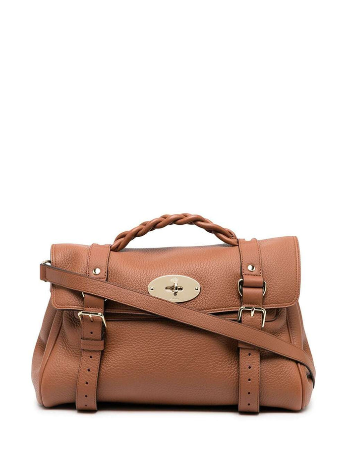 Alexa Heavy Brown Leather Crossbody Bag Mulberry Woman Beige Bovine Hand