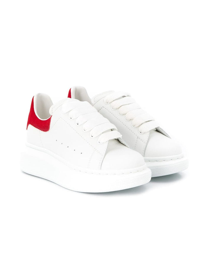 White Leather Oversize Sneakers With Red Heel Tab