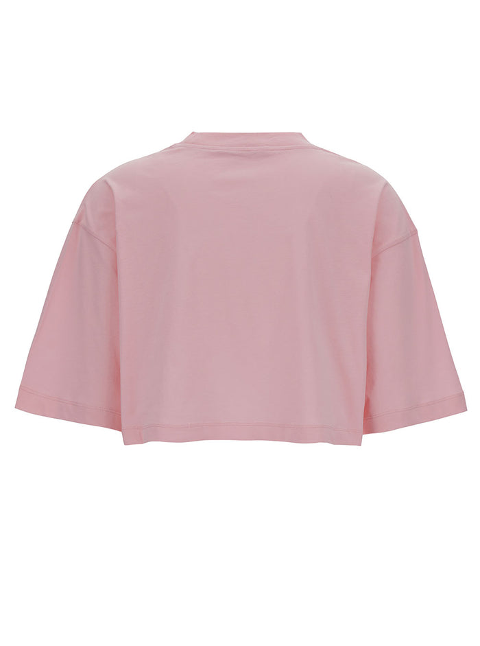 Pink Cropped T-Shirt With Logo Print Cotton Woman Knit Tshirts And Polo Shirts