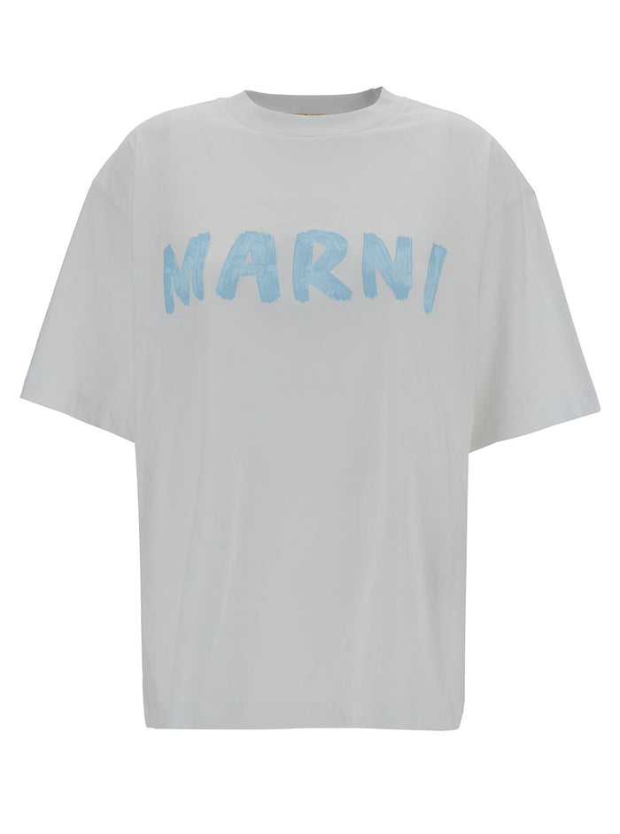White Crewneck T-Shirt With Logo Print Cotton Woman Knit Tshirts And Polo Shirts