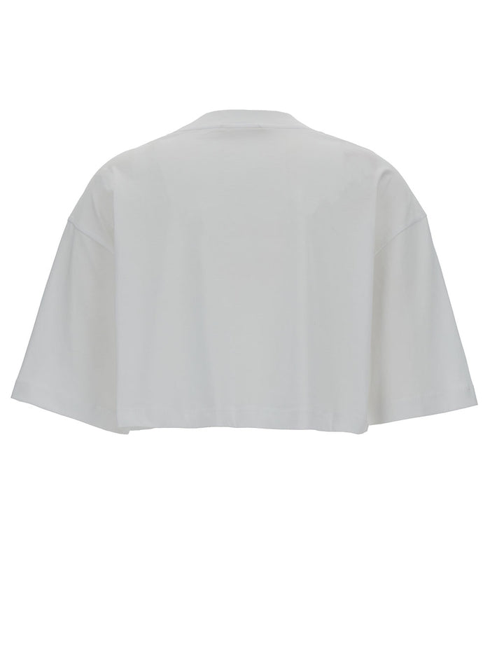 White Cropped T-Shirt With Logo Print Cotton Woman Knit Tshirts And Polo Shirts