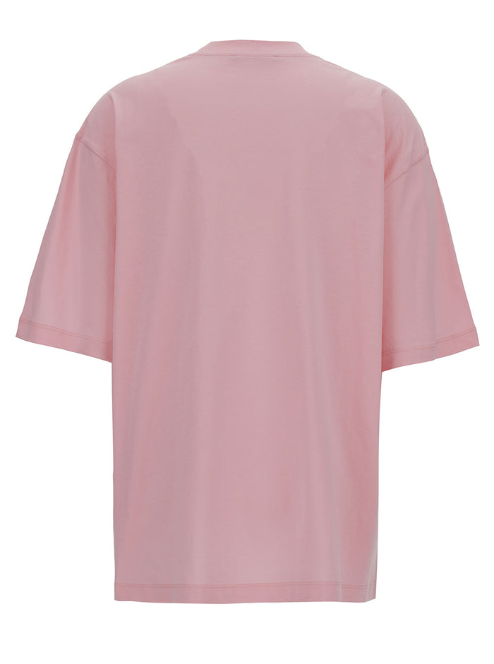 Pink Crewneck T-Shirt With Logo Print Cotton Woman Knit Tshirts And Polo Shirts
