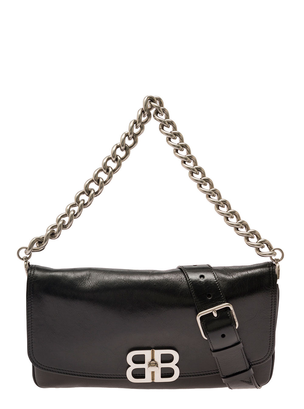 Flap Bb Soft Media Black Shoulder Bag With Logo Detail Leather Woman Calf