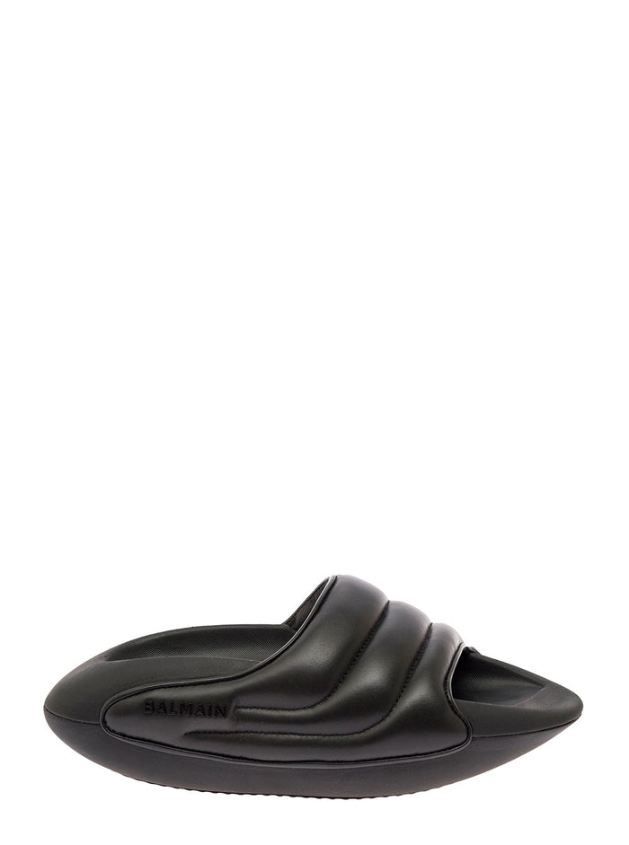 Black B-It Quilted Platform Slides Lambskin Lamb Flat Shoes