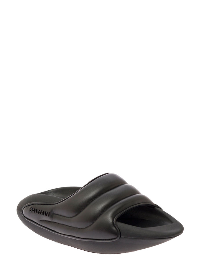 Black B-It Quilted Platform Slides Lambskin Lamb Flat Shoes