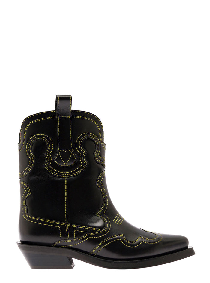 Black Camperos Boots With Stitchings Leather Woman Calf