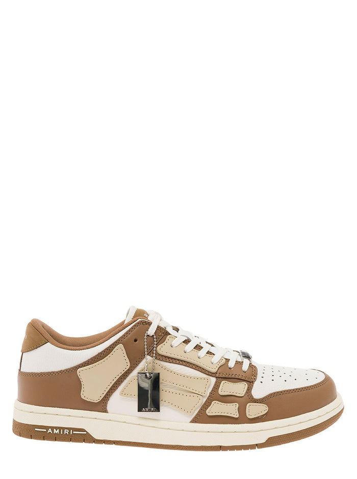 Skel Top Low Brown And Beige Sneakers With Skeleton Patch Leather Man