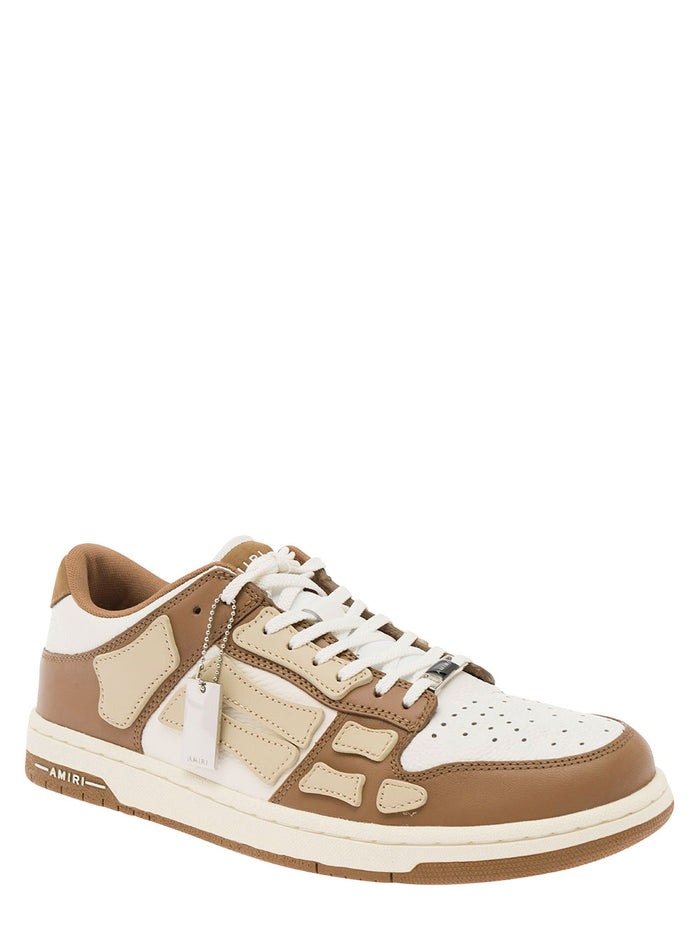 Skel Top Low Brown And Beige Sneakers With Skeleton Patch Leather Man