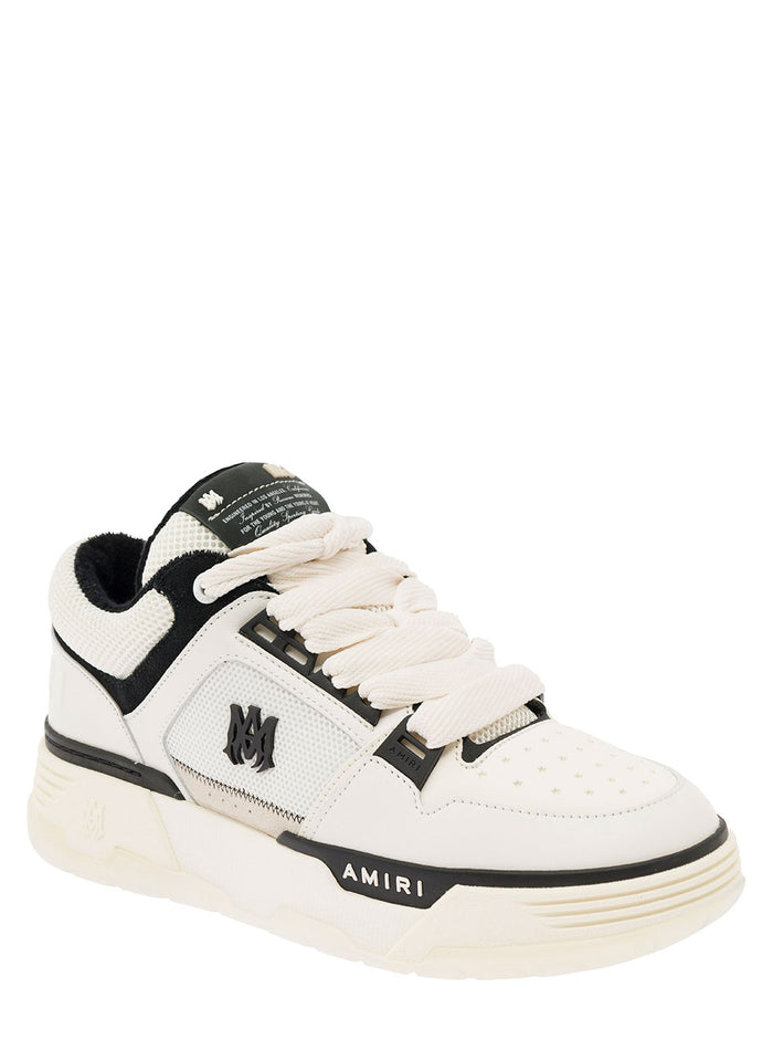 Ma-1 Black And White Low Top Sneakers With Logo Man Leather